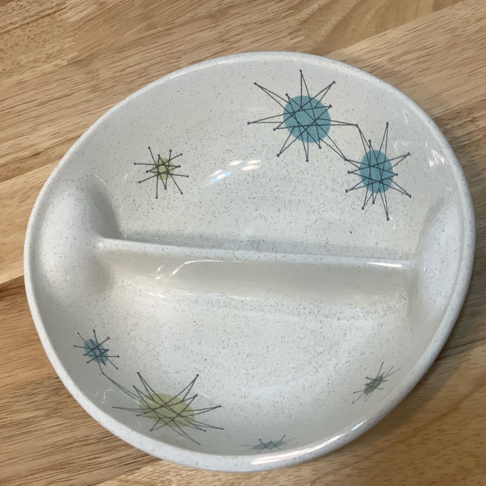 Franciscan Starburst Divided Serving Bowl, Gladding McBean pottery, Atomic Mid C